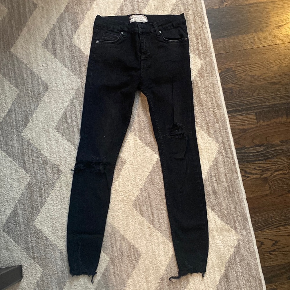 Free People Distressed Black Denim